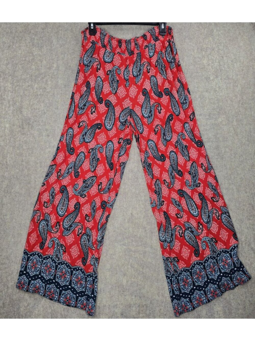 EST. 1946 Womens Red Paisley Print Wide-Leg Pants L Lightweight Rayon Boho